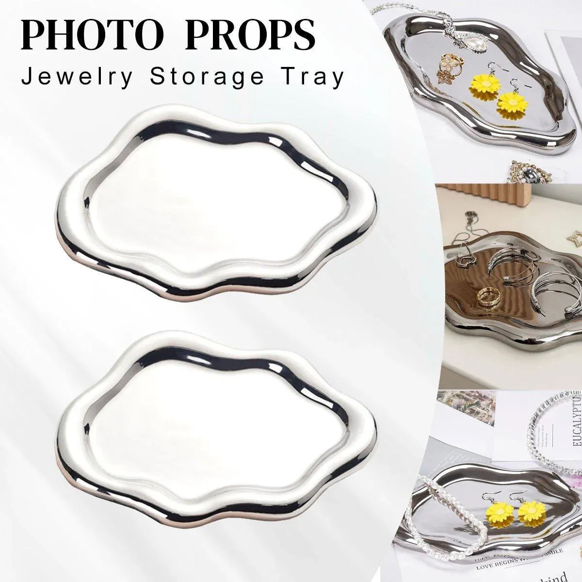 2PCS Luxury Ceramic Jewelry Display Tray Organizer Plate Storage Large Decor