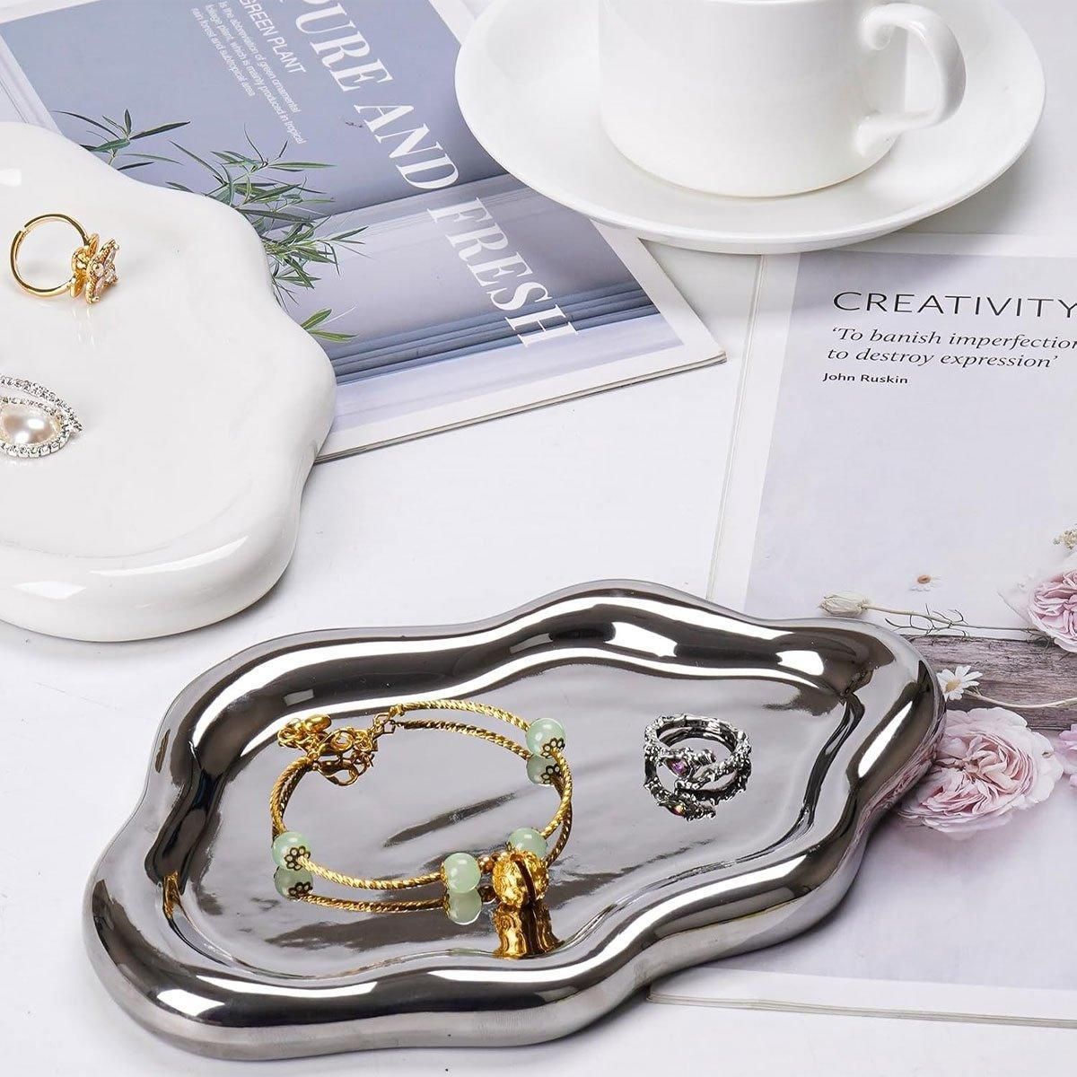 2PCS Luxury Ceramic Jewelry Display Tray Organizer Plate Storage Large Decor