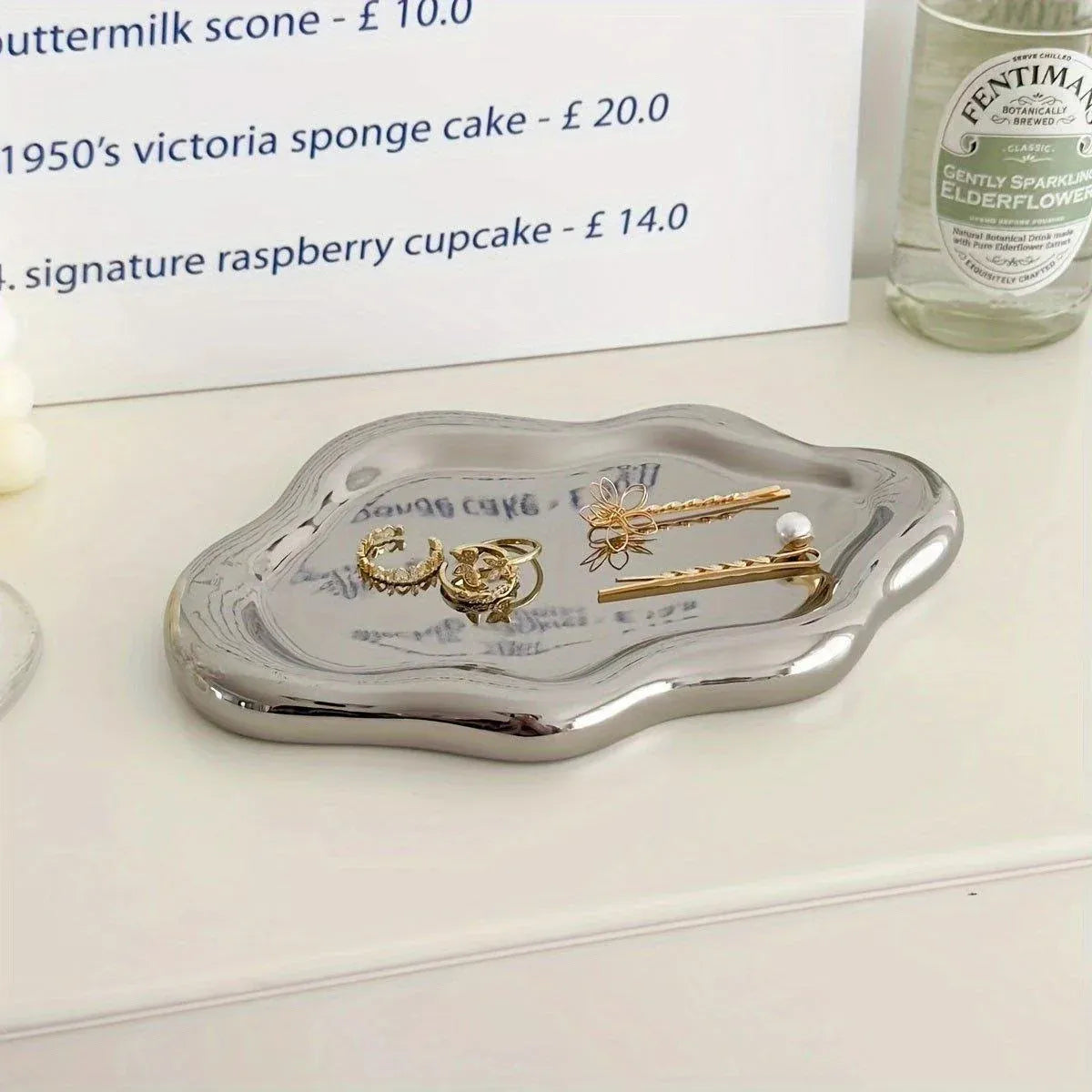 2PCS Luxury Ceramic Jewelry Display Tray Organizer Plate Storage Large Decor
