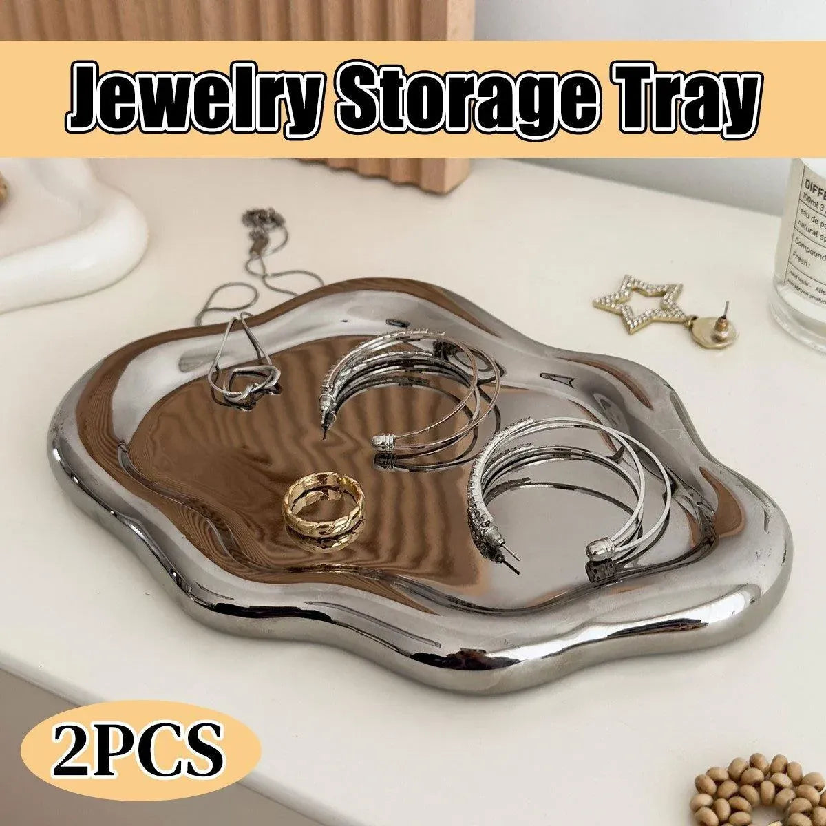 2PCS Luxury Ceramic Jewelry Display Tray Organizer Plate Storage Large Decor