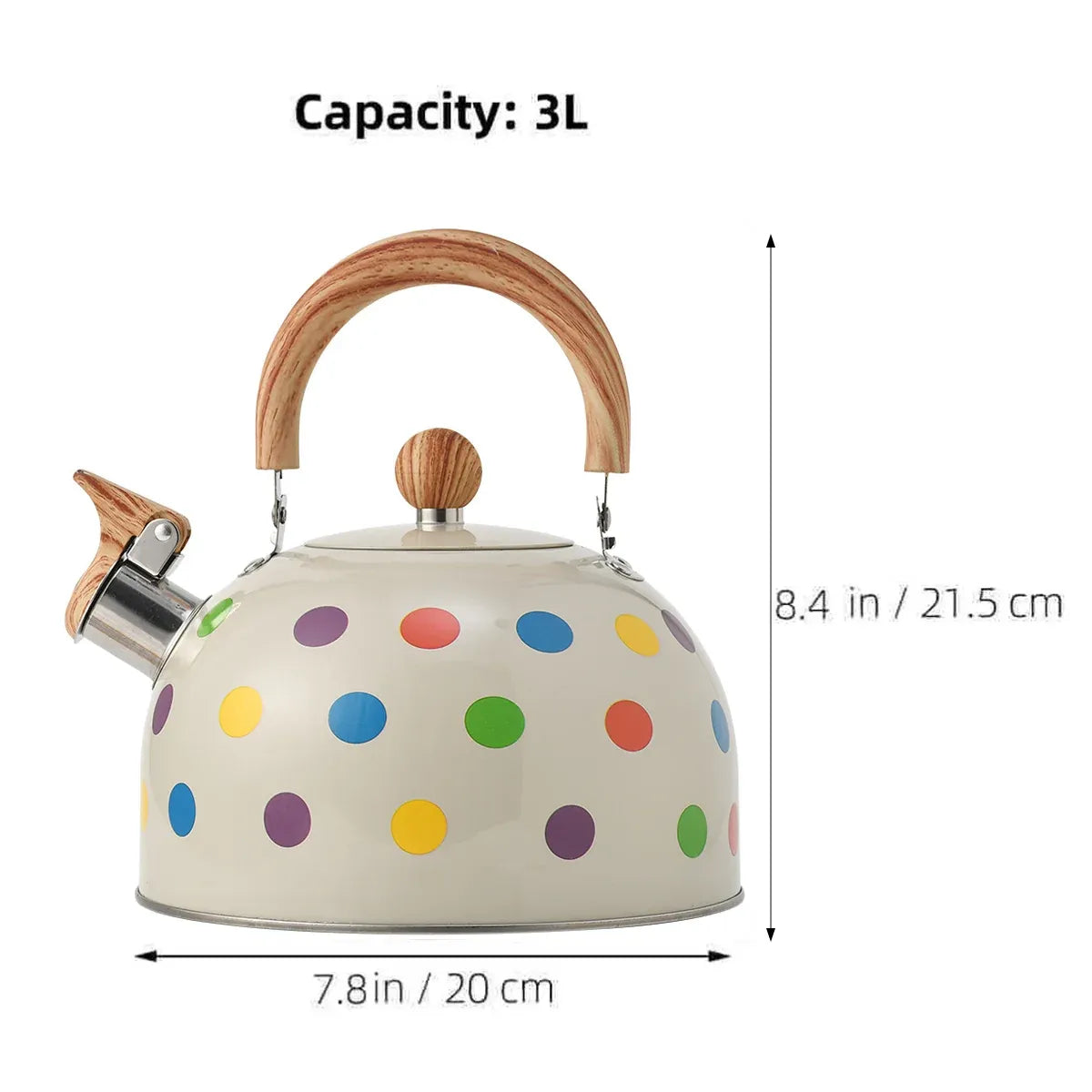 3 L Polka-Dot Stainless Steel Whistling Stovetop Kettle