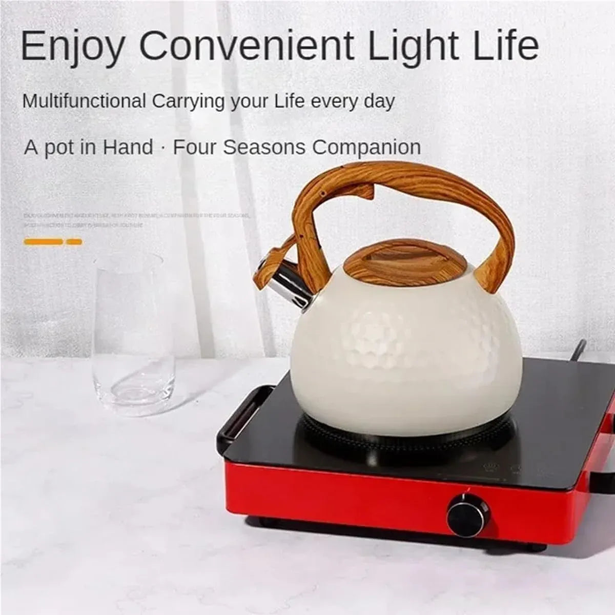 3 L Hammered Stainless Steel Whistling Stovetop Kettle – Beige