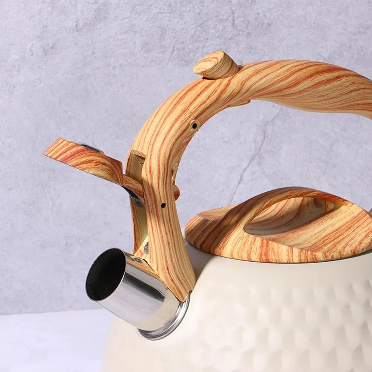 3 L Hammered Stainless Steel Whistling Stovetop Kettle – Beige