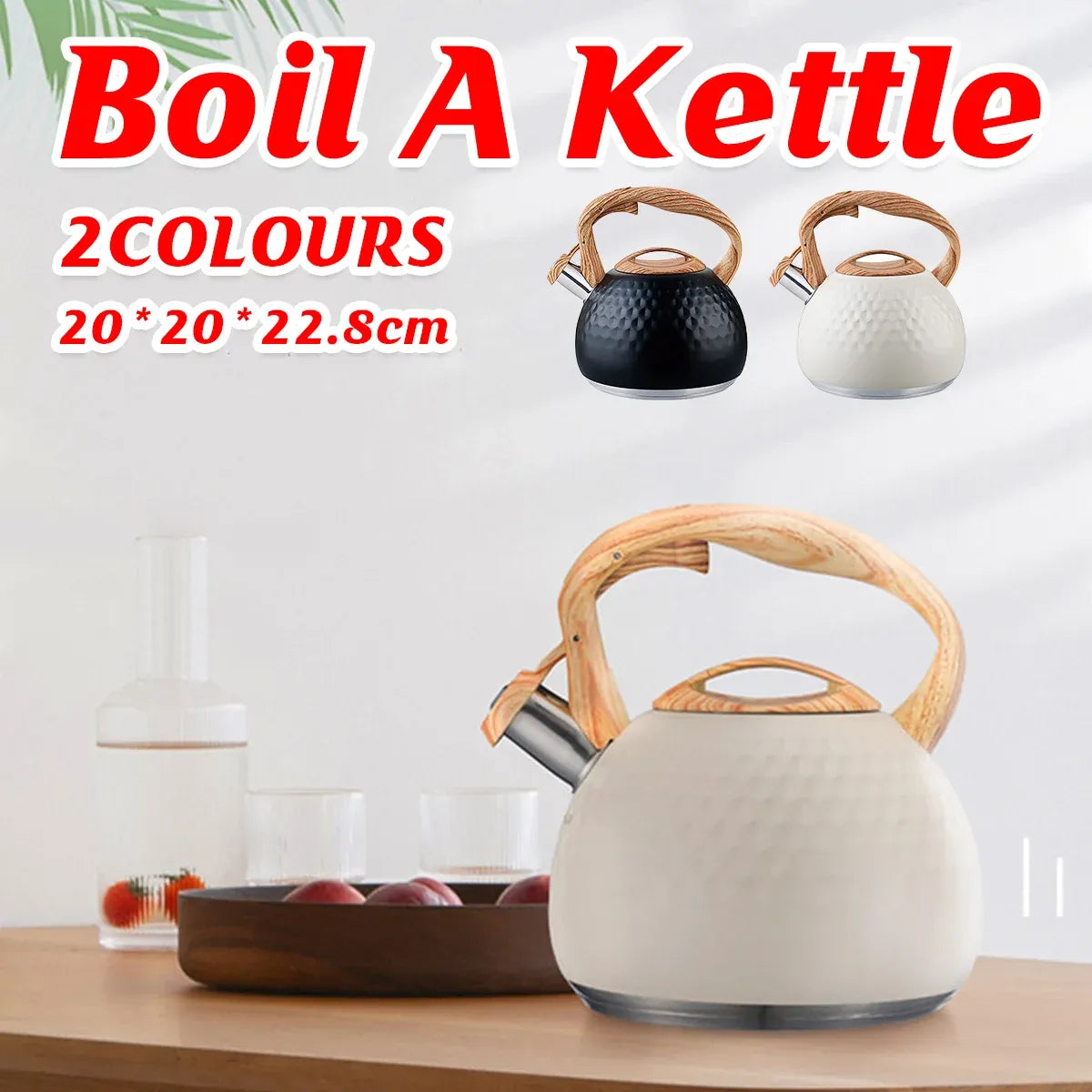 3 L Hammered Stainless Steel Whistling Stovetop Kettle – Beige