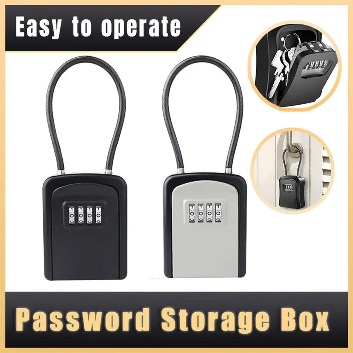 Portable Key Lock Box Hanging Combination Storage Organizer for Home Security - Black — product photo 2
