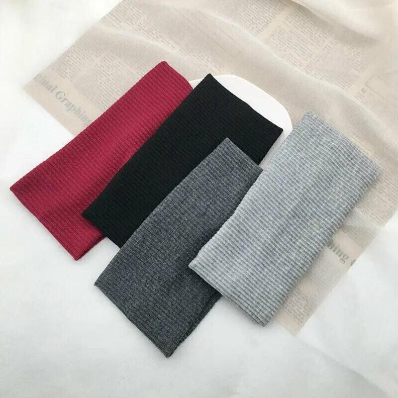 Women Headband Solid Wide Turban Knitted Cotton Hairband Girls Elastic Hair Band - Pink