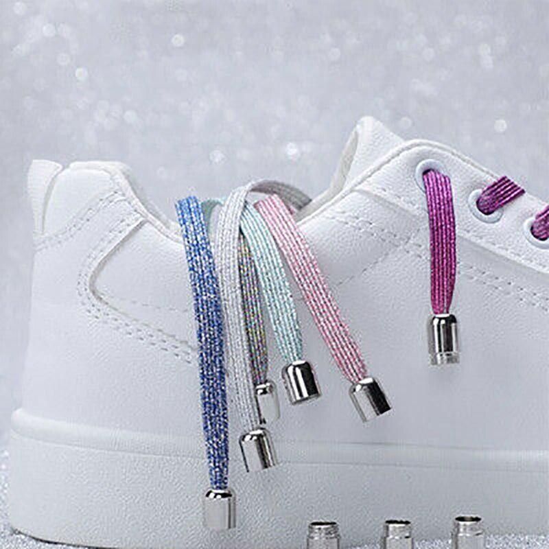 No Tie Locked Elastic Shoelace Shoe Lace Lazy Laces Sneakers Sports - NO.16 Sliver