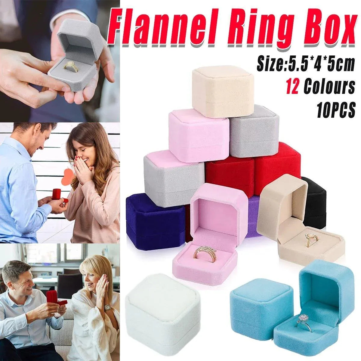 10-Pack Flannel Jewellery Gift and Ring Boxes – Beige