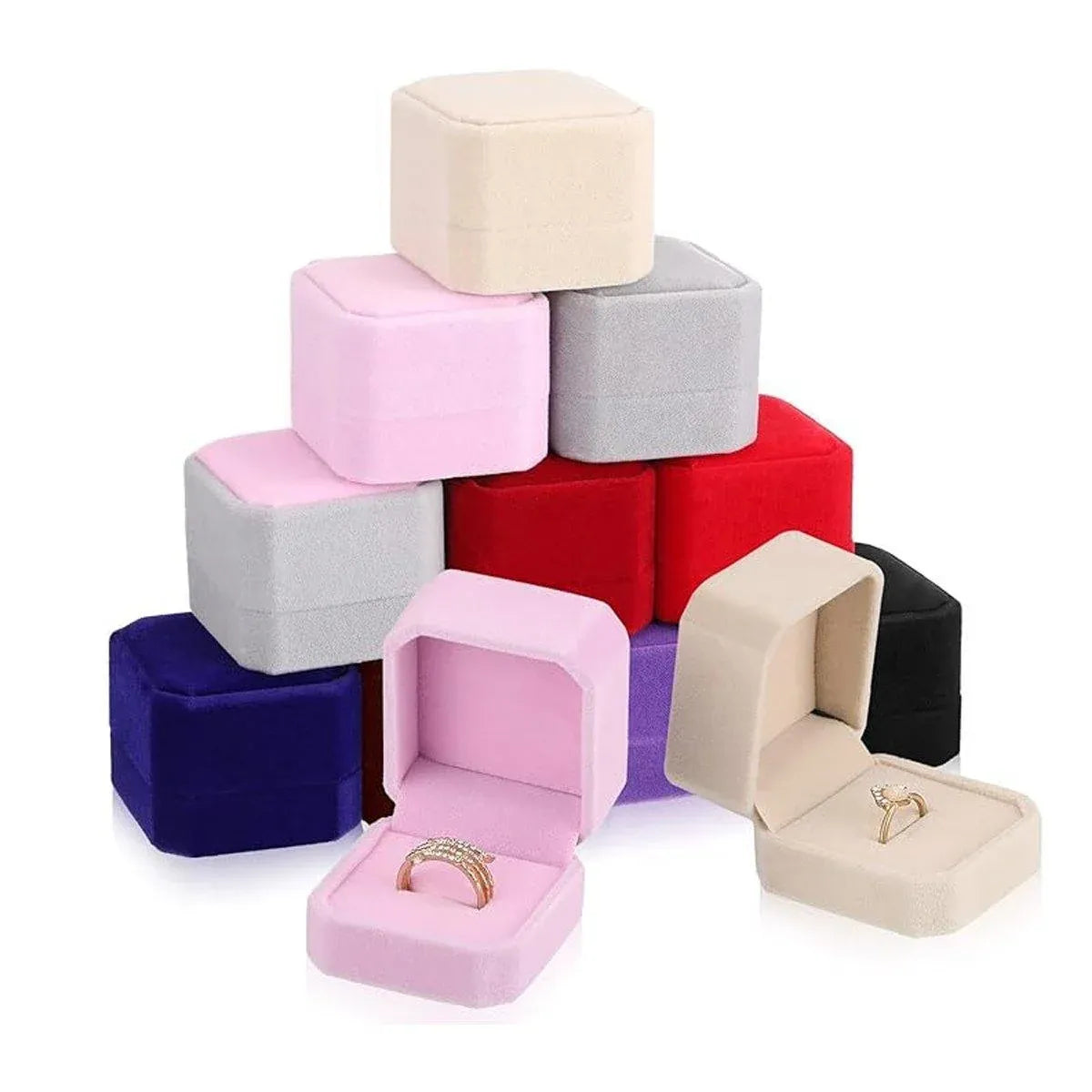 10-Pack Flannel Jewellery Gift and Ring Boxes – Beige