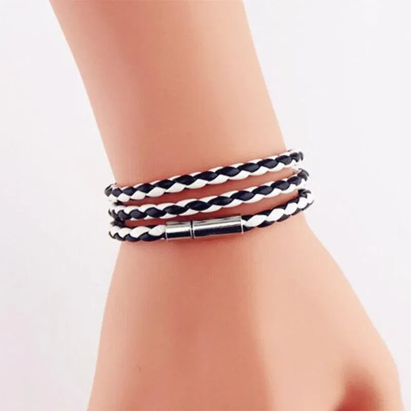 1Pc New Fashion Men Women Three Laps Pu Leather Bracelet Wristband Bangle Punk - Dark Brown
