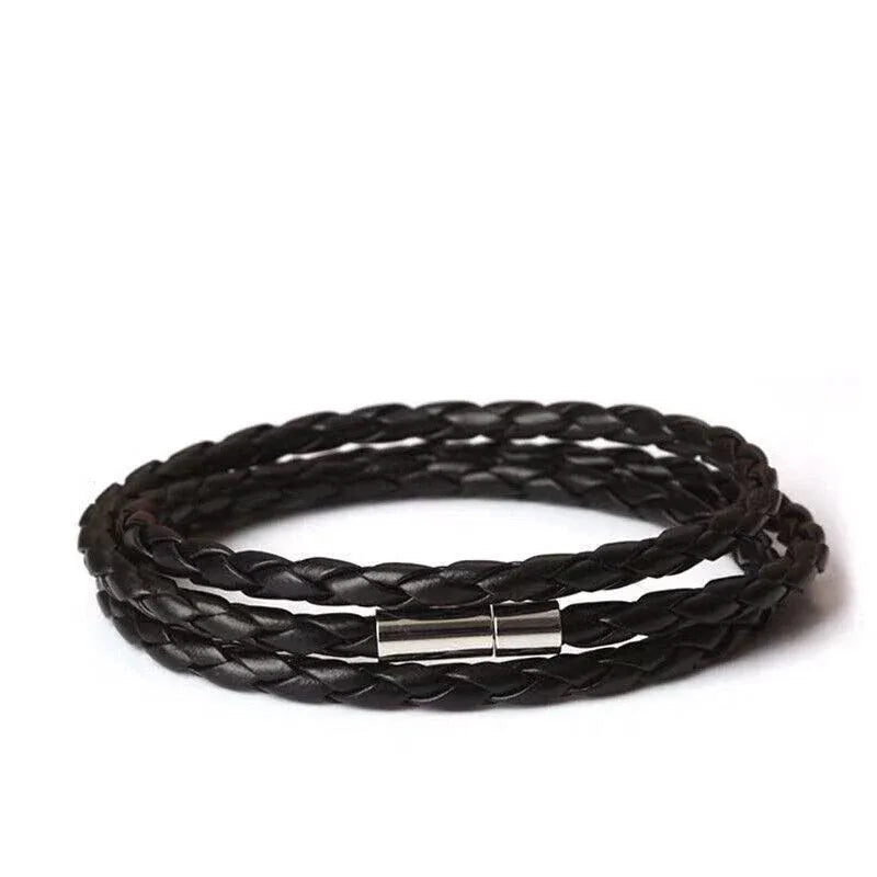 1Pc New Fashion Men Women Three Laps Pu Leather Bracelet Wristband Bangle Punk - Red