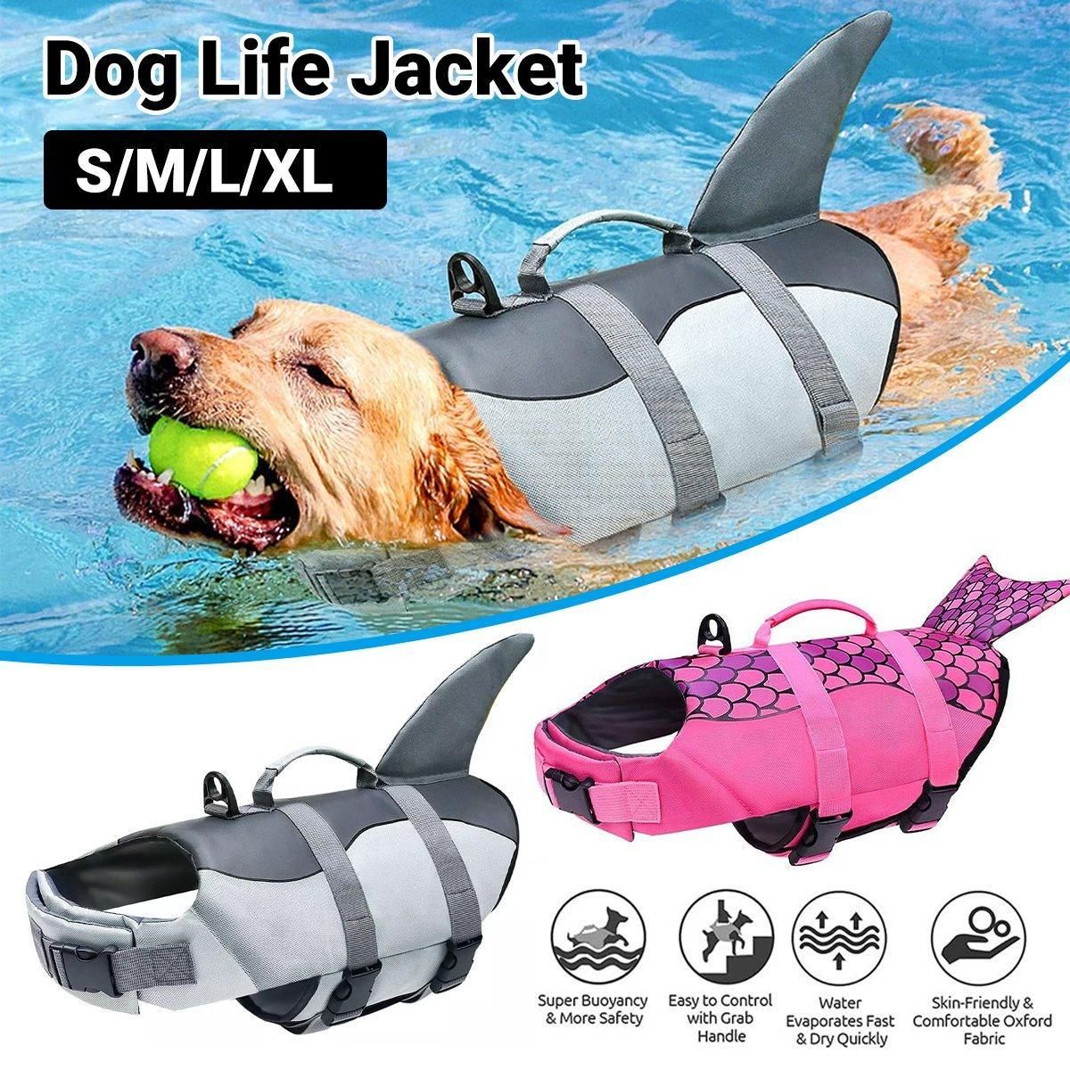 Shark-Fin Dog Swim Flotation Vest with Handle – Grey – L – supplier product photograph 2 of 13