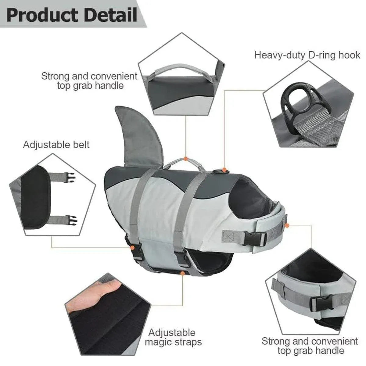 Shark-Fin Dog Swim Flotation Vest with Handle – Grey – L – supplier product photograph 6 of 13