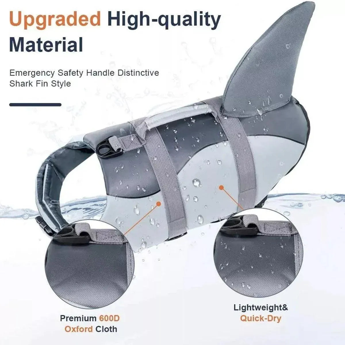 Shark-Fin Dog Swim Flotation Vest with Handle – Grey – S – supplier product photograph 7 of 13