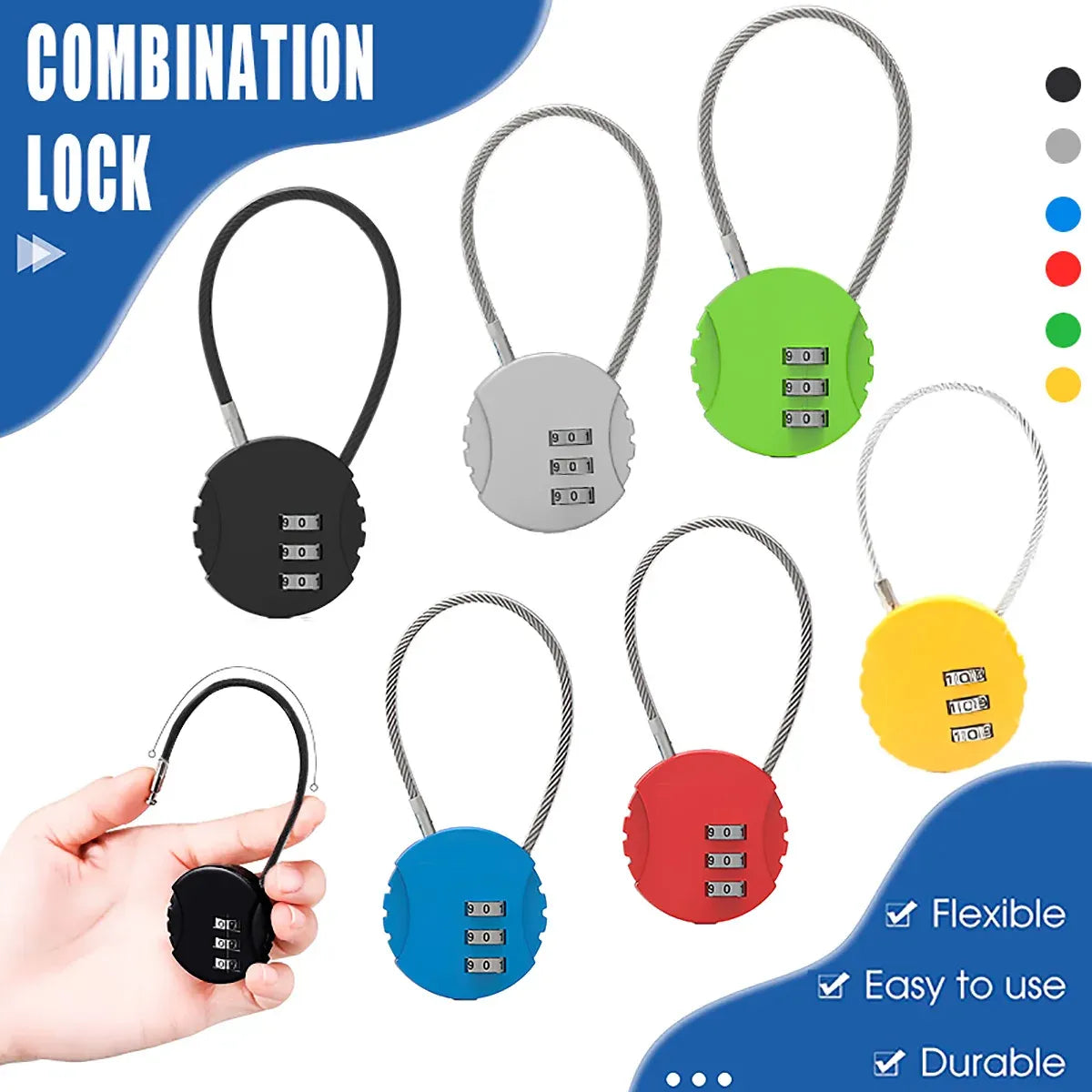 Combination Lock Padlock Locker 3 Digit Security Bike Suitcase Luggage Bag - Red