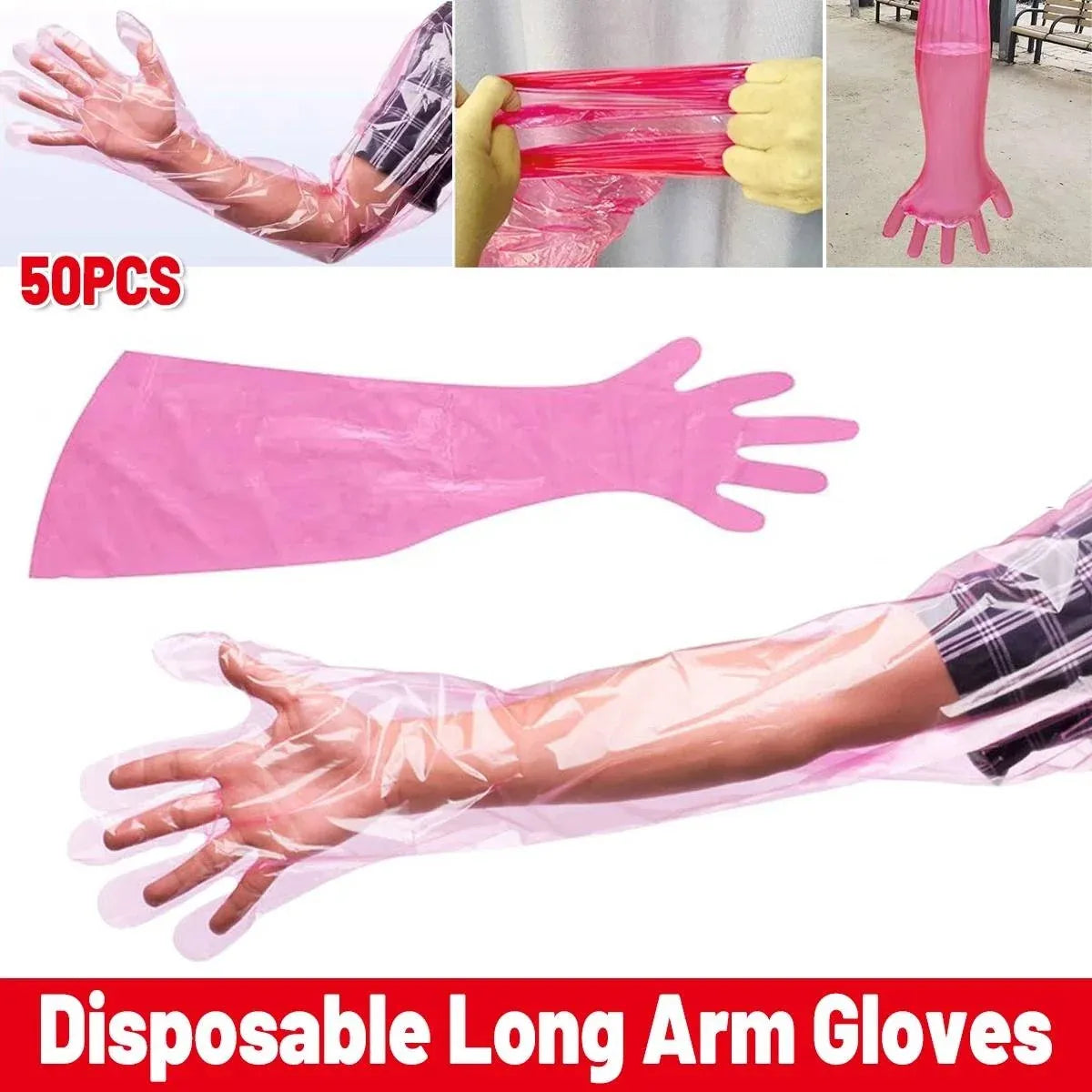 Disposable Long-Arm Livestock Handling Gloves - 50 Pieces, 95 cm