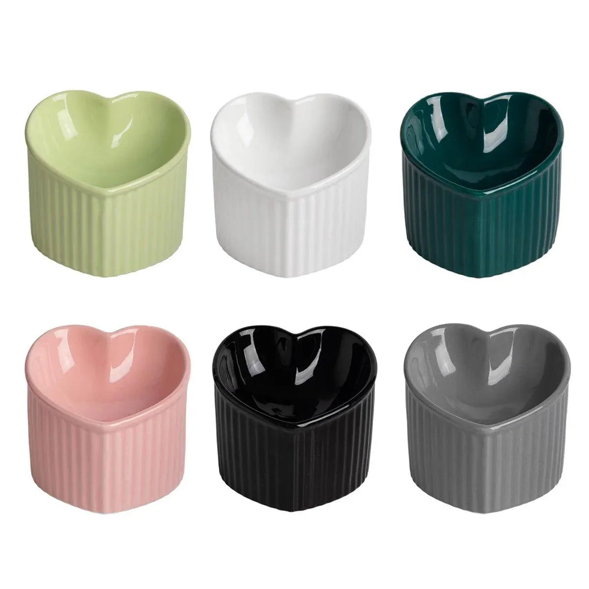 Heart-Shaped Slanted Ceramic Cat Food Bowl - Green - product photo 3 of 14
