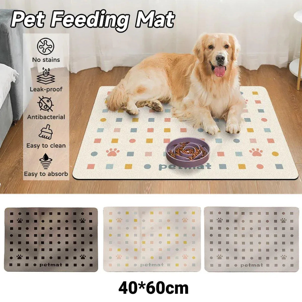 Absorbent Pet Feeding Bowl Mat - Light Grey, 40 × 60 cm