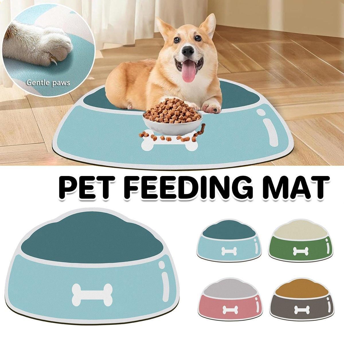 Absorbent Paw-Print Pet Feeding Mat - Blue, 60 × 40 cm