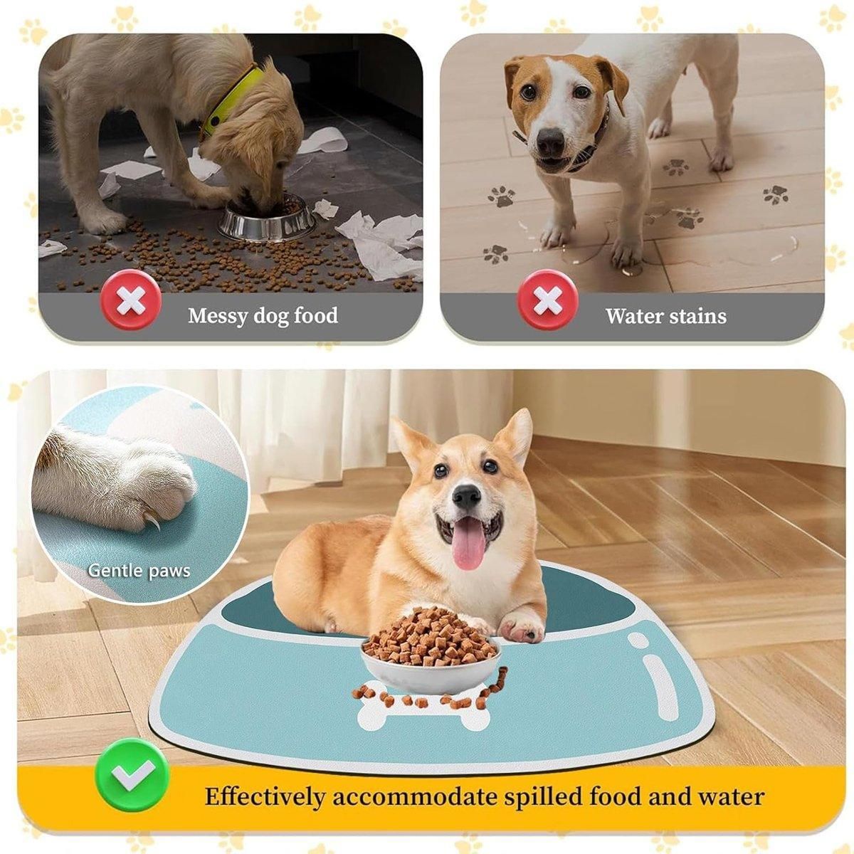 Absorbent Paw-Print Pet Feeding Mat - Blue, 60 × 40 cm