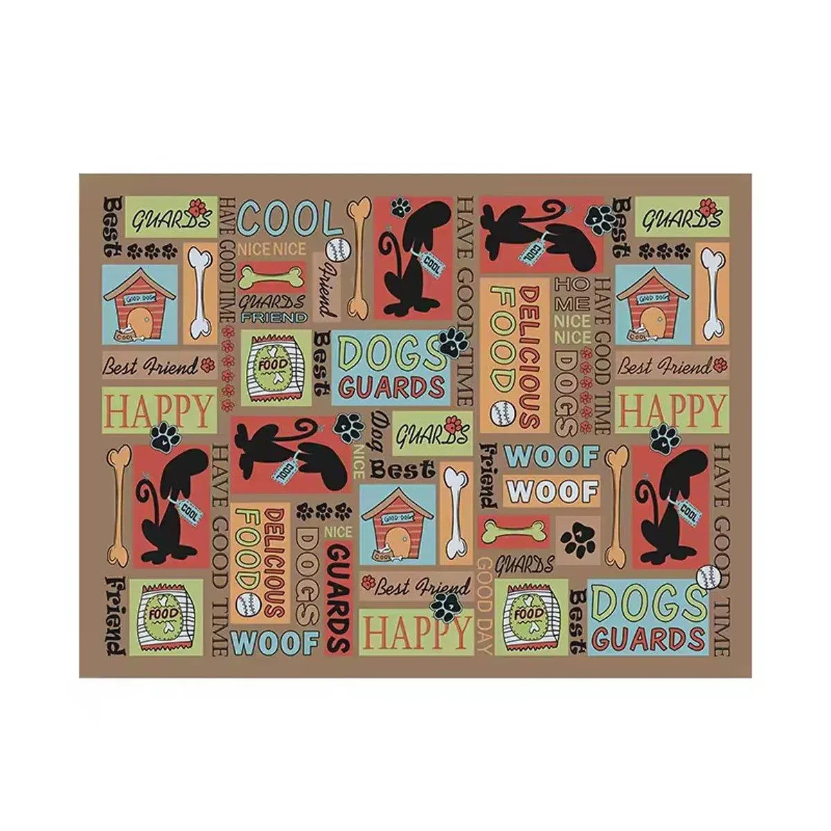 Non-Slip Washable Pet Bowl Feeding Floor Mat - Brown Dog Design, 45 × 60 cm