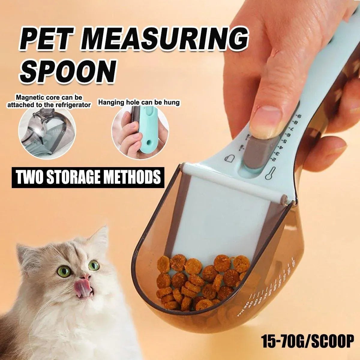 Adjustable Pet Food Portion Measuring Scoop - Blue/Clear, 15–70 g