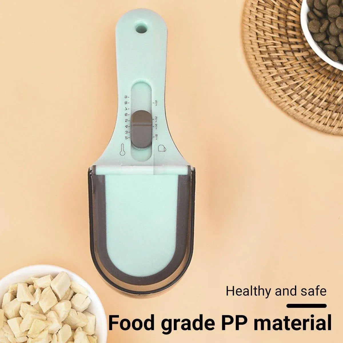 Adjustable Pet Food Portion Measuring Scoop - Blue/Clear, 15–70 g