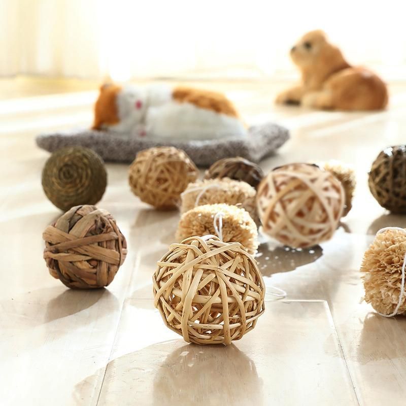 Woven Grass & Rattan Small Pet Chew Balls, 4-Pack - Approx. 7 cm