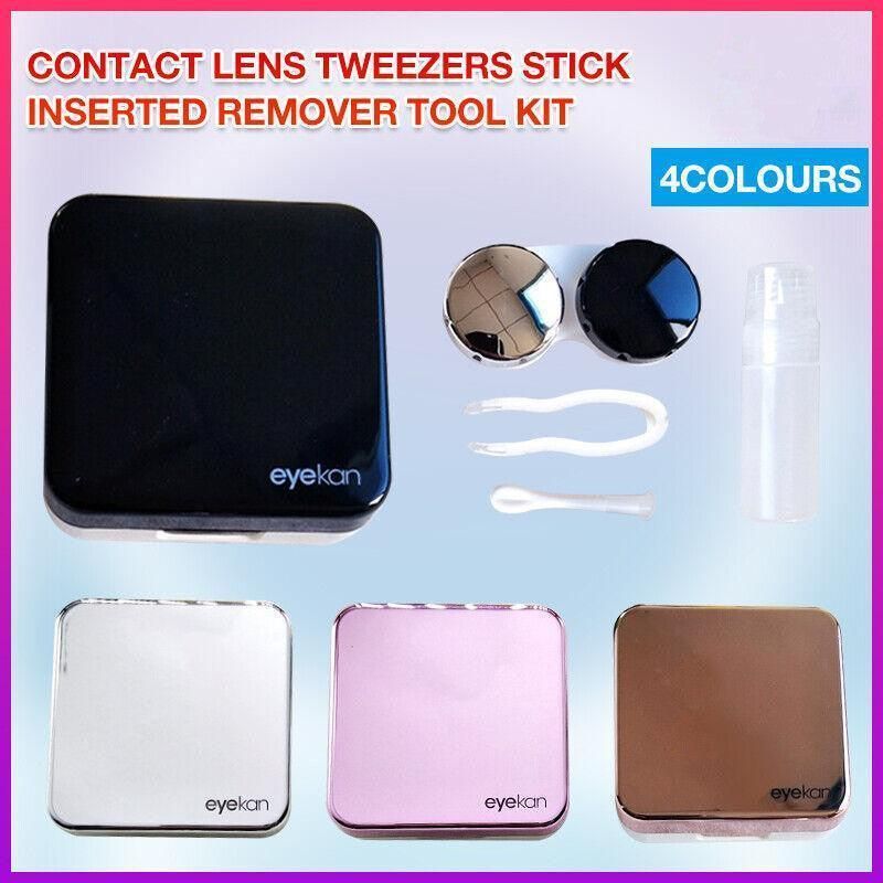 Contact Lens Tweezers Stick Inserted Remover Tool Kit Tip Storage Case Box Sets - Rose Gold