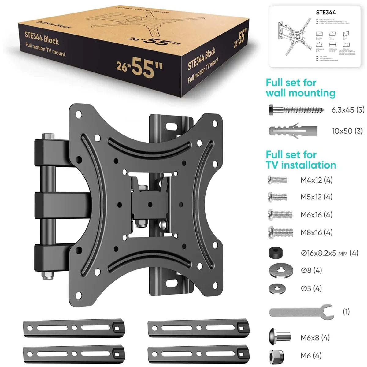 Adjustable Tilting TV Wall Mount for 32–55-Inch Screens