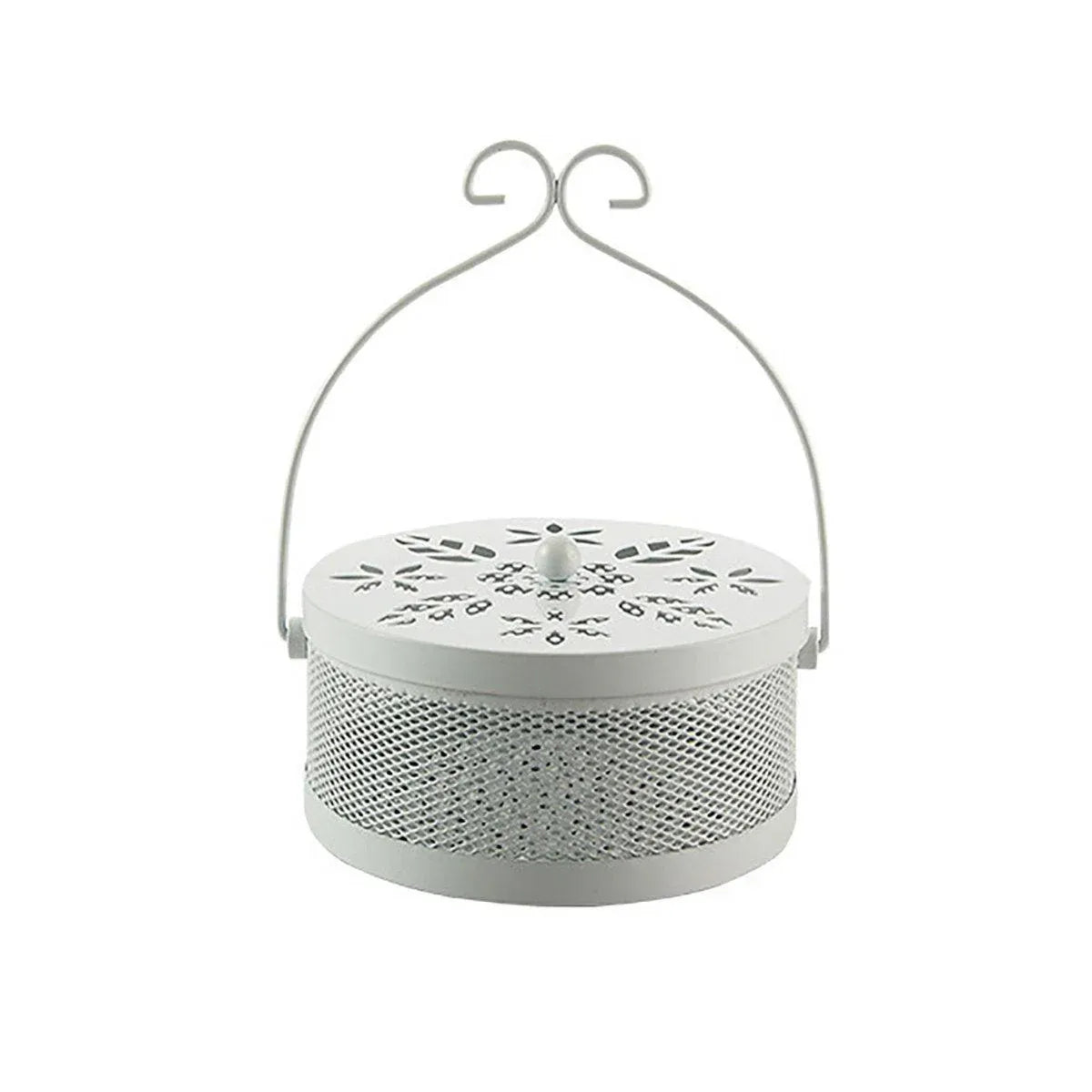Covered Metal Mosquito Coil Holder - White, 15 cm