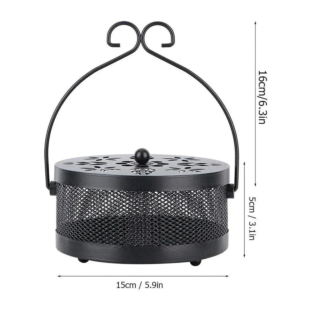 Covered Metal Mosquito Coil Holder - White, 15 cm