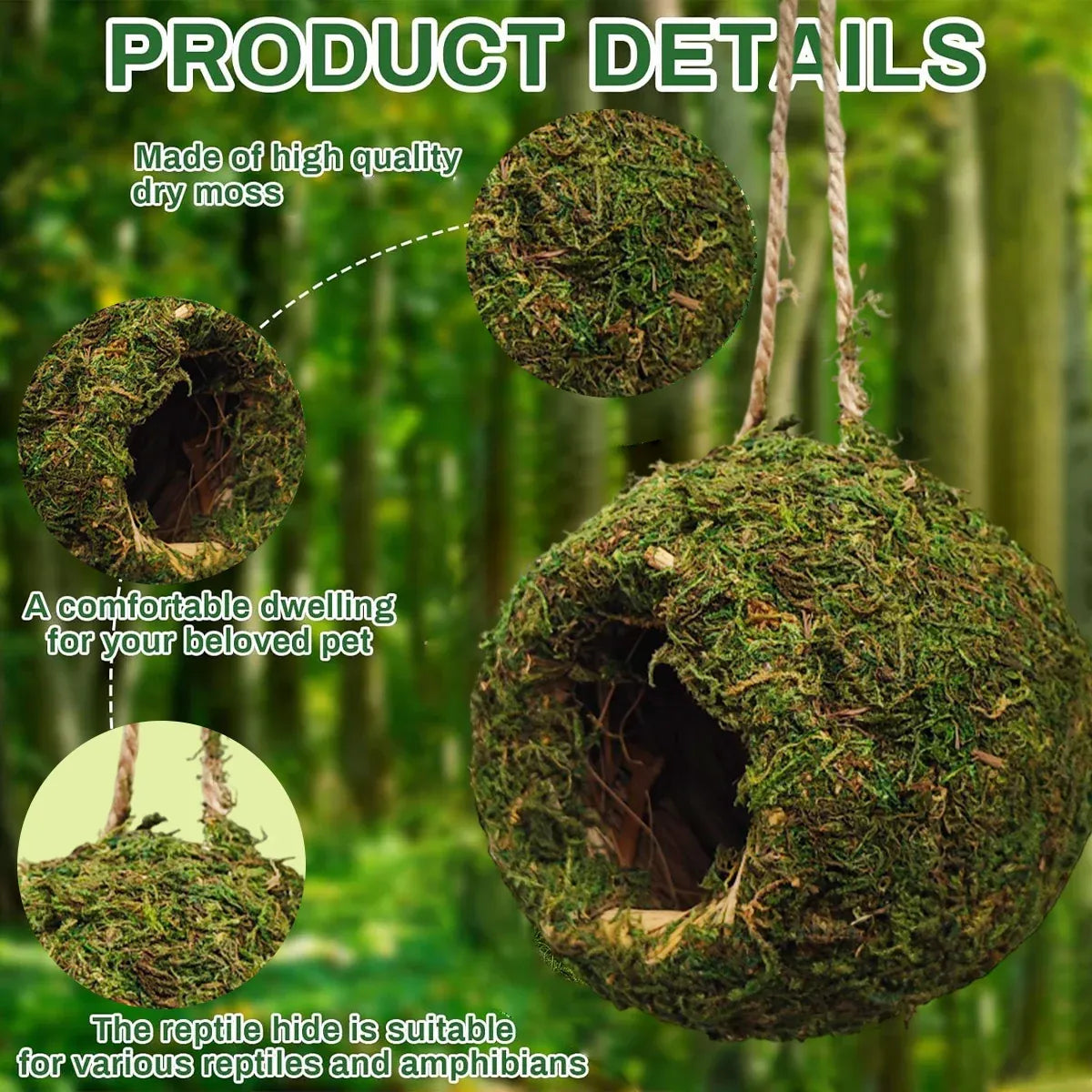 12 cm Hanging Moss-Look Terrarium Hide for Small Reptiles & Amphibians – product image 5 of 13