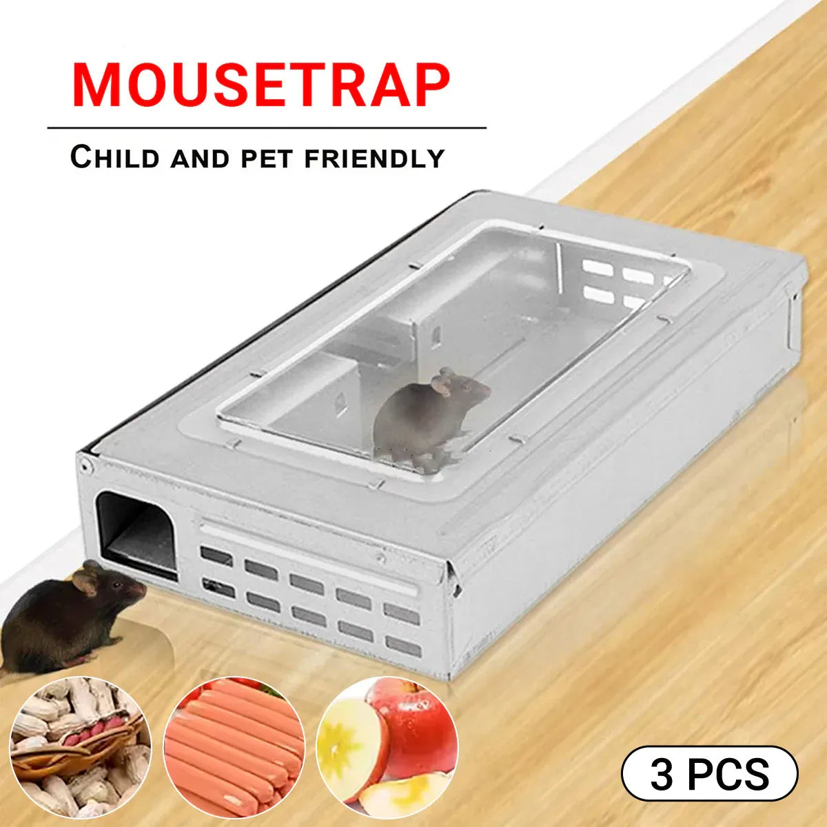 Reusable Ventilated Live-Catch Rodent Trap Boxes - 3 Pack