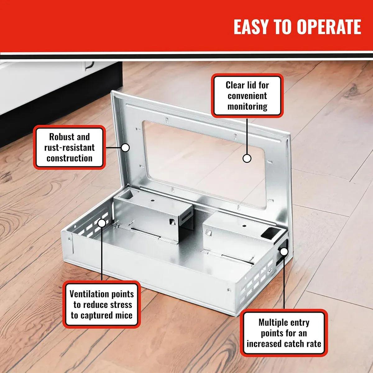 Reusable Ventilated Live-Catch Rodent Trap Boxes - 3 Pack