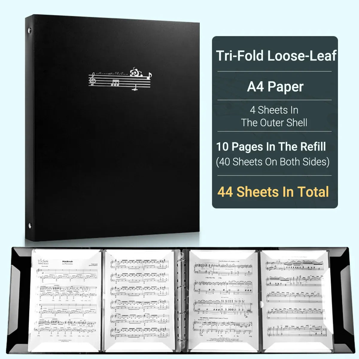 A4 Piano 4 Page Music Sheet Folder Binder Replaceable Inner Core Durable Use — product image 8