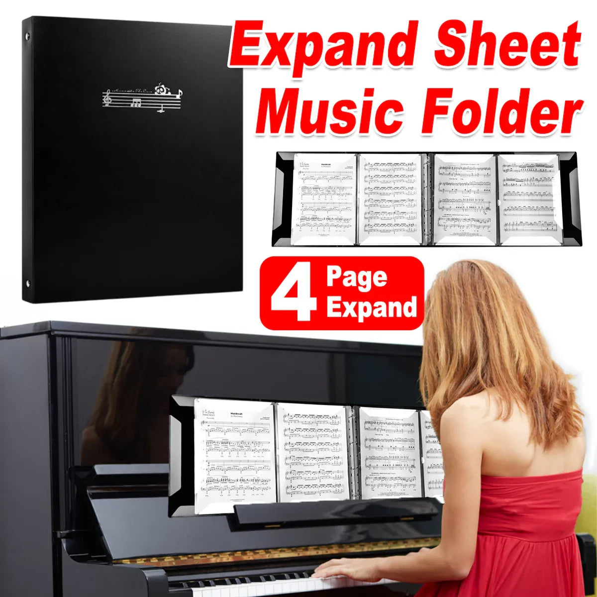 A4 Piano 4 Page Music Sheet Folder Binder Replaceable Inner Core Durable Use — product image 15