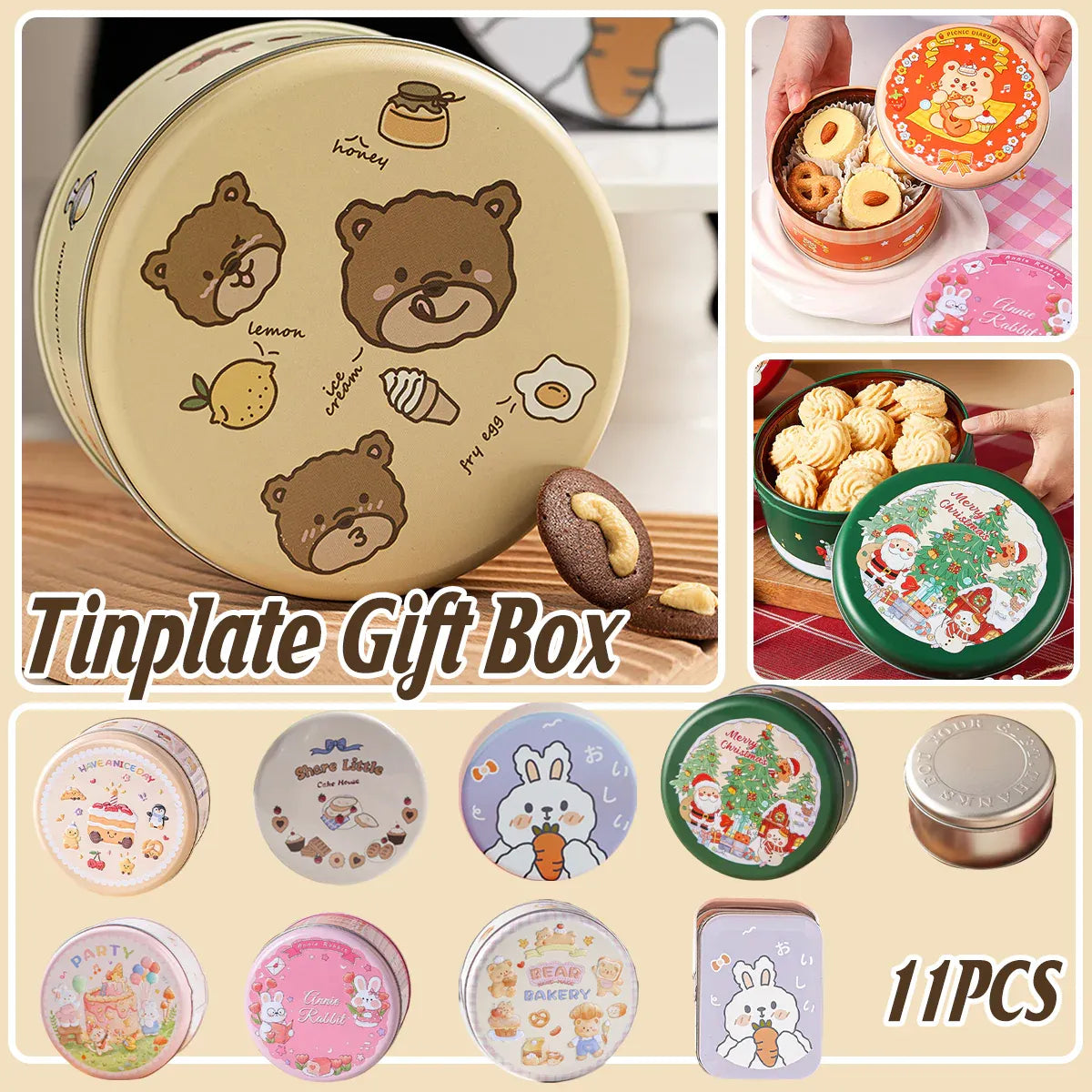 10PCS Cookie Tin Box Metal Biscuit Gift Box Candy Packaging Dragon Year Baking - Carrot Rabbit — product photo 2