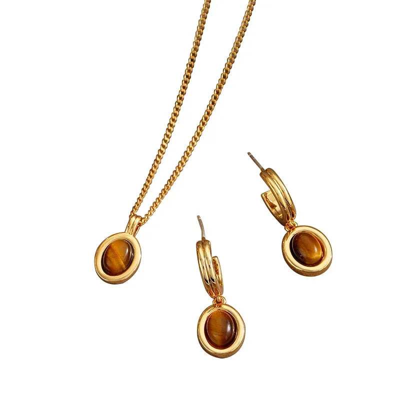 Vintage Brown Tiger-Eye-Style Pendant Necklace – Necklace Only — product image 3 of 12