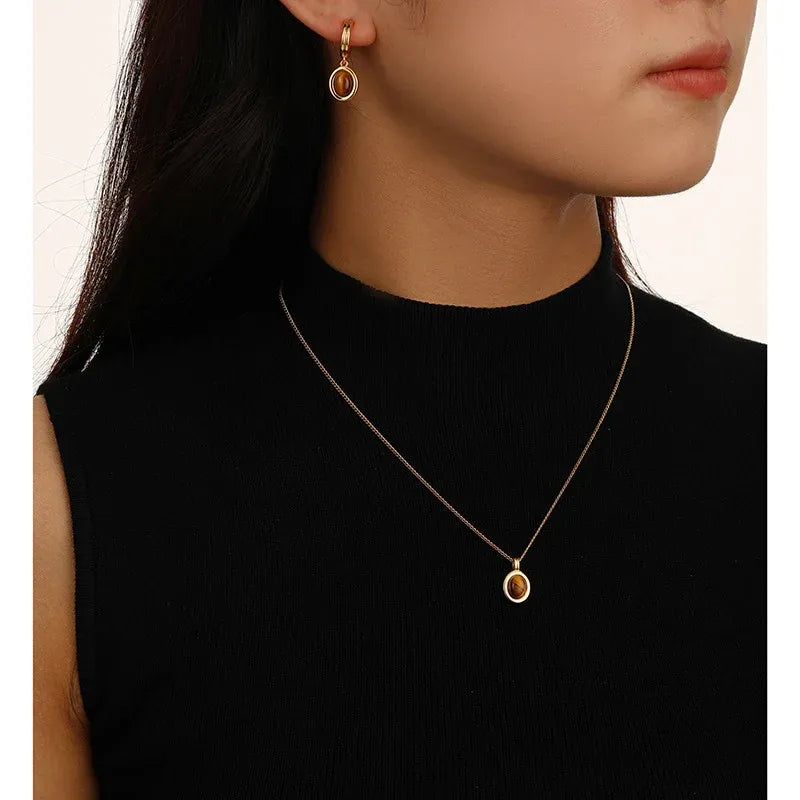 Vintage Brown Tiger-Eye-Style Pendant Necklace – Necklace Only — product image 6 of 12