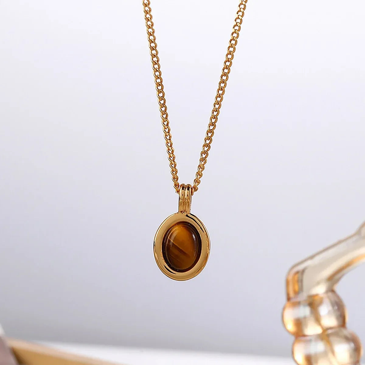 Vintage Brown Tiger-Eye-Style Pendant Necklace – Necklace Only — product image 9 of 12