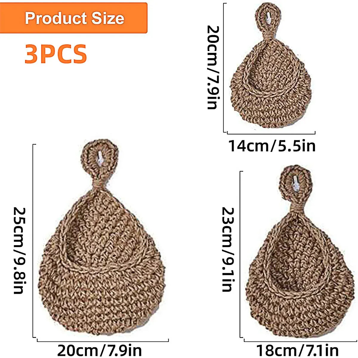 3pcs Boho Hanging Wall Baskets Woven Vegetable Fruit Storage Pouch Kitchen Decor — product image 3