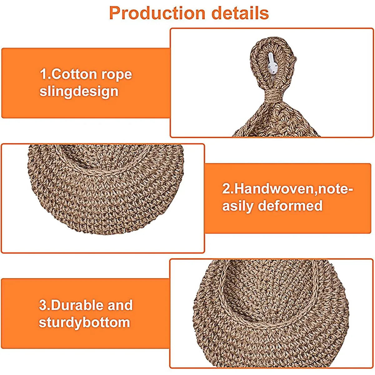 3pcs Boho Hanging Wall Baskets Woven Vegetable Fruit Storage Pouch Kitchen Decor — product image 4