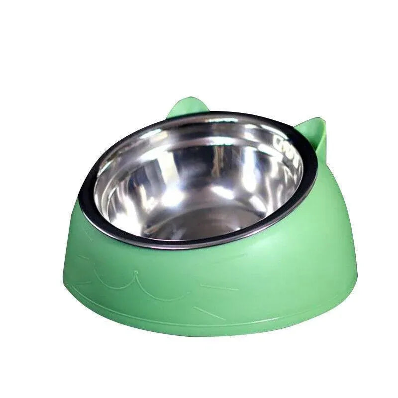 Raised Tilted Stainless Steel Pet Feeding Bowl - Green