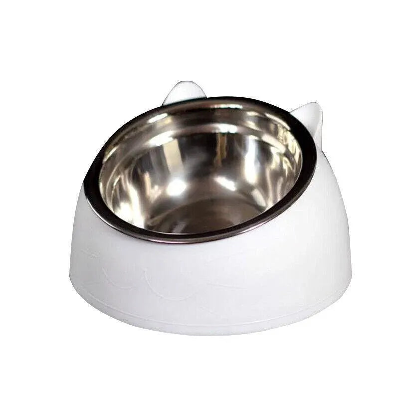 Raised Tilted Stainless Steel Pet Feeding Bowl - White