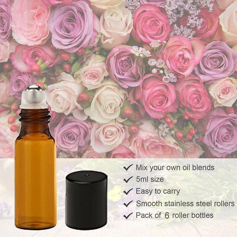 10Ml Roller Rollerball Perfume Essential Oil Roll On Ball Amber Glass Bottle - 5PCS