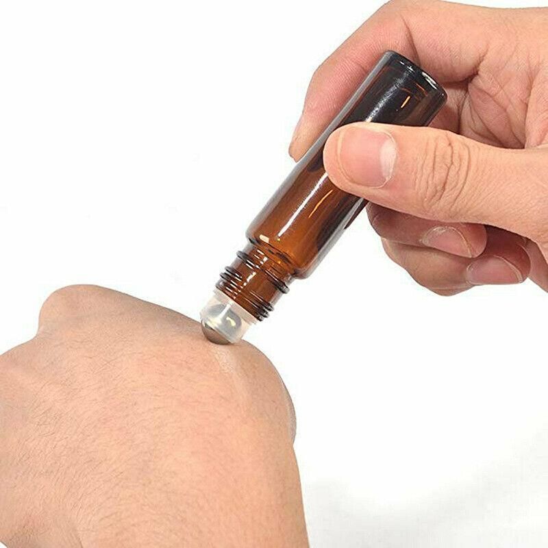 10Ml Roller Rollerball Perfume Essential Oil Roll On Ball Amber Glass Bottle - 5PCS