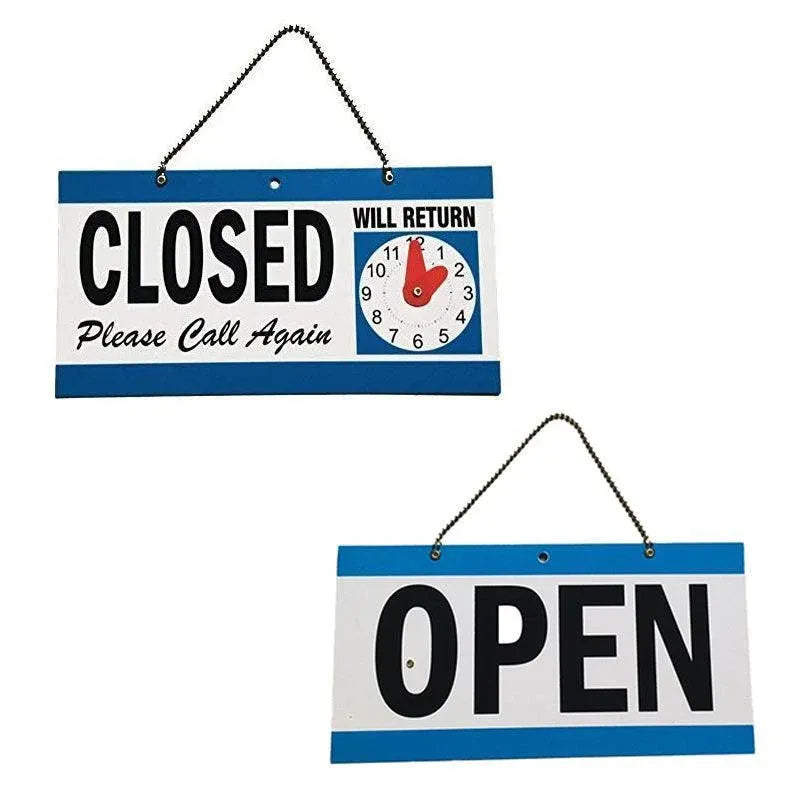 Open Closed Sign with Will Return Clock for Business Shops and Home Use 29x15cm — product photo 2