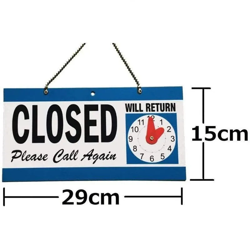 Open Closed Sign with Will Return Clock for Business Shops and Home Use 29x15cm — product photo 3