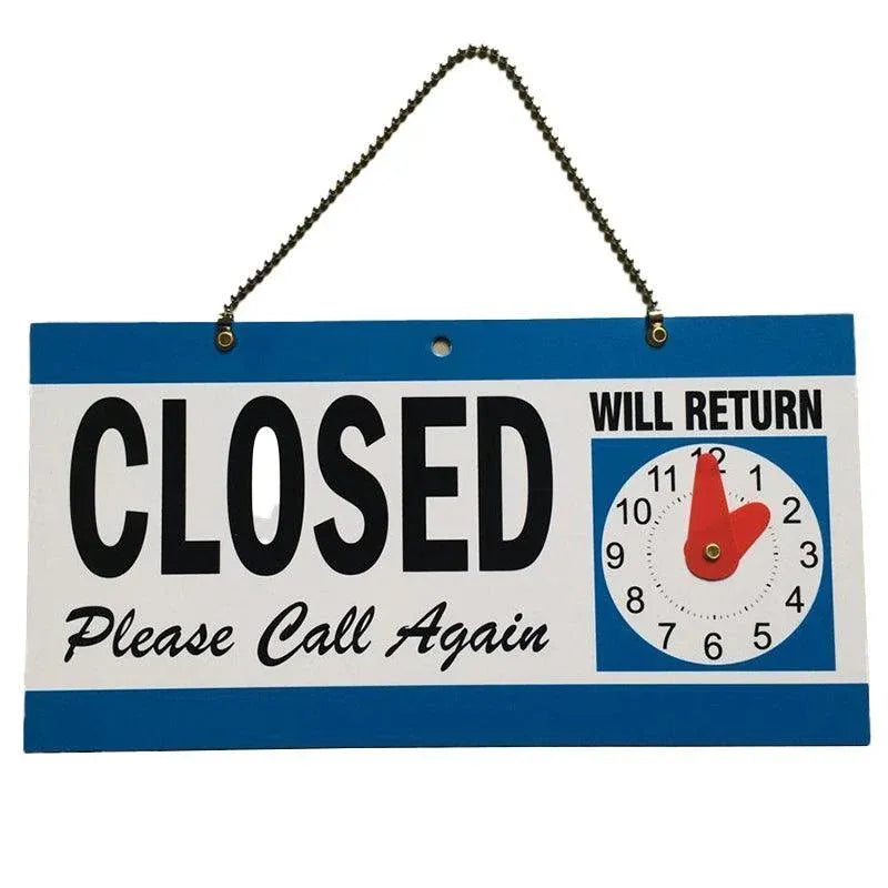 Open Closed Sign with Will Return Clock for Business Shops and Home Use 29x15cm — product photo 4